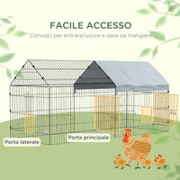 Gabbia per Conigli 220x85x103 cm a Casetta con Copertura in Tessuto e Struttura in Acciaio Argento