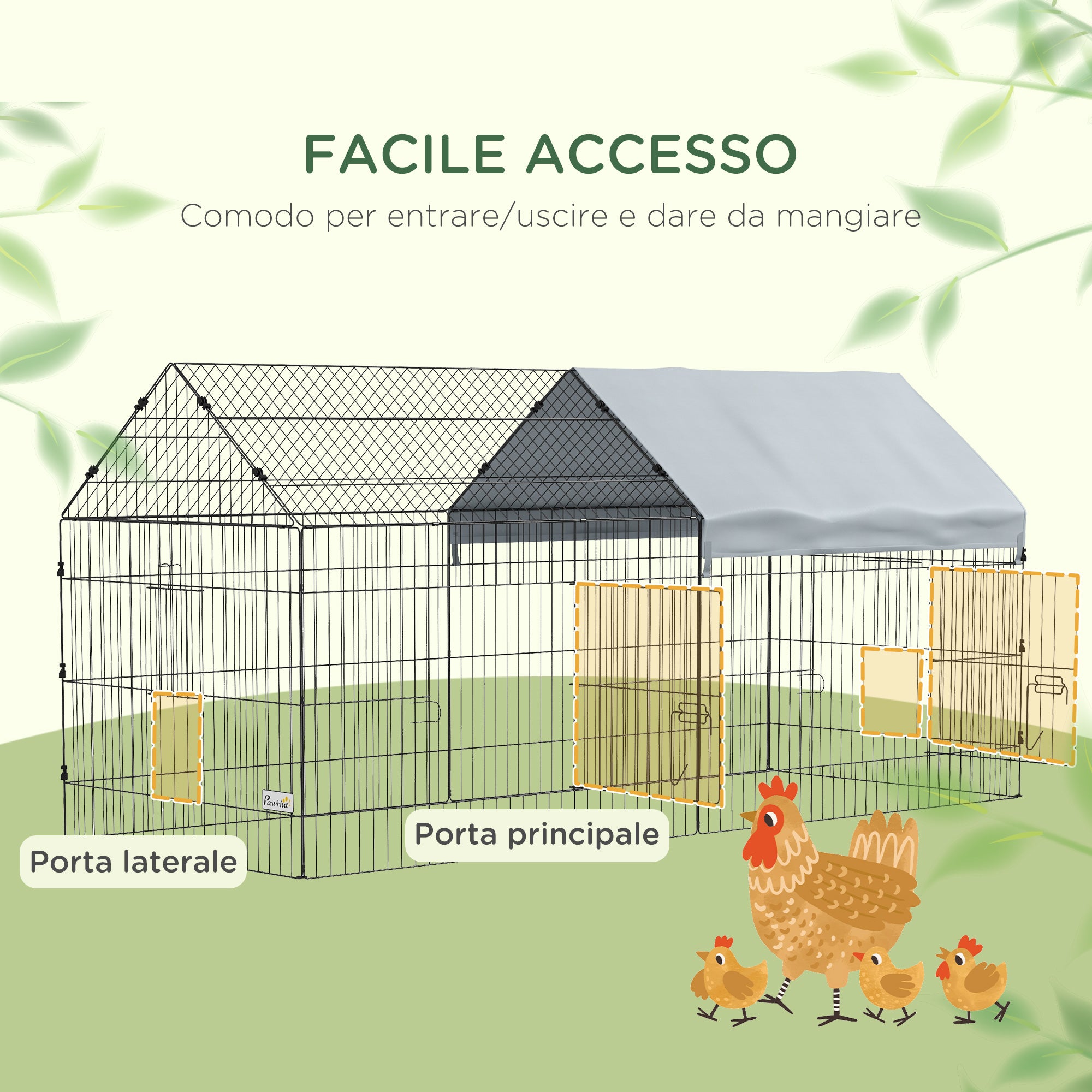 Gabbia per Conigli 220x85x103 cm a Casetta con Copertura in Tessuto e Struttura in Acciaio Argento