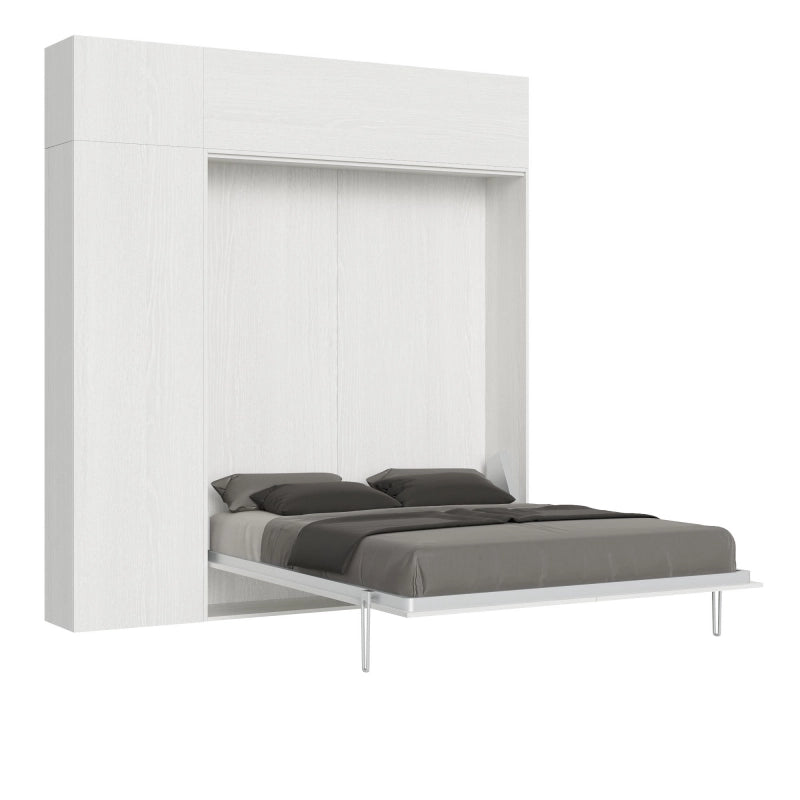 Letto a scomparsa 160 verticale Kentaro con colonna e pensili - Bianco Frassino