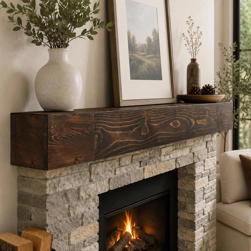 Mantelpiece, 213.4 X 20.3 X 15.2 Cm, Load Capacity 22.7 Kg, Natural Wood Mantelpiece For Above The Fireplace, Floating Farmhouse Shelf For Wall Mounting, Handcrafted Mantelpiece As Wall Decoration, Natural Brown