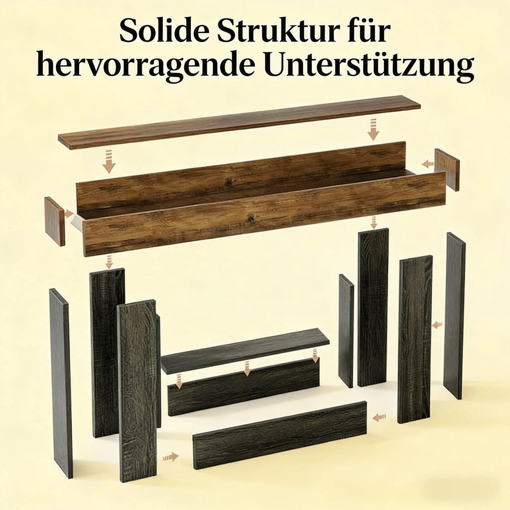 Consolle in MDF con base a U e ripiano inferiore stile rustico grigio e marrone per soggiorno e ingresso 160 cm