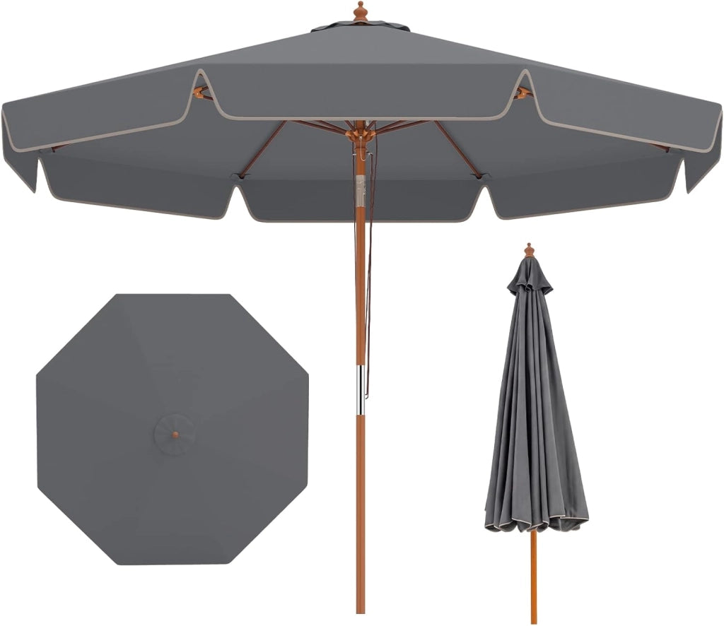 Ombrellone da Giardino 300 cm, con Inclinazione Regolabile, 8 Stecche, Ombrellone Spiaggia con Sollevamento a Carrucola, per Giardino, Spiaggia, Piscina (Marrone)