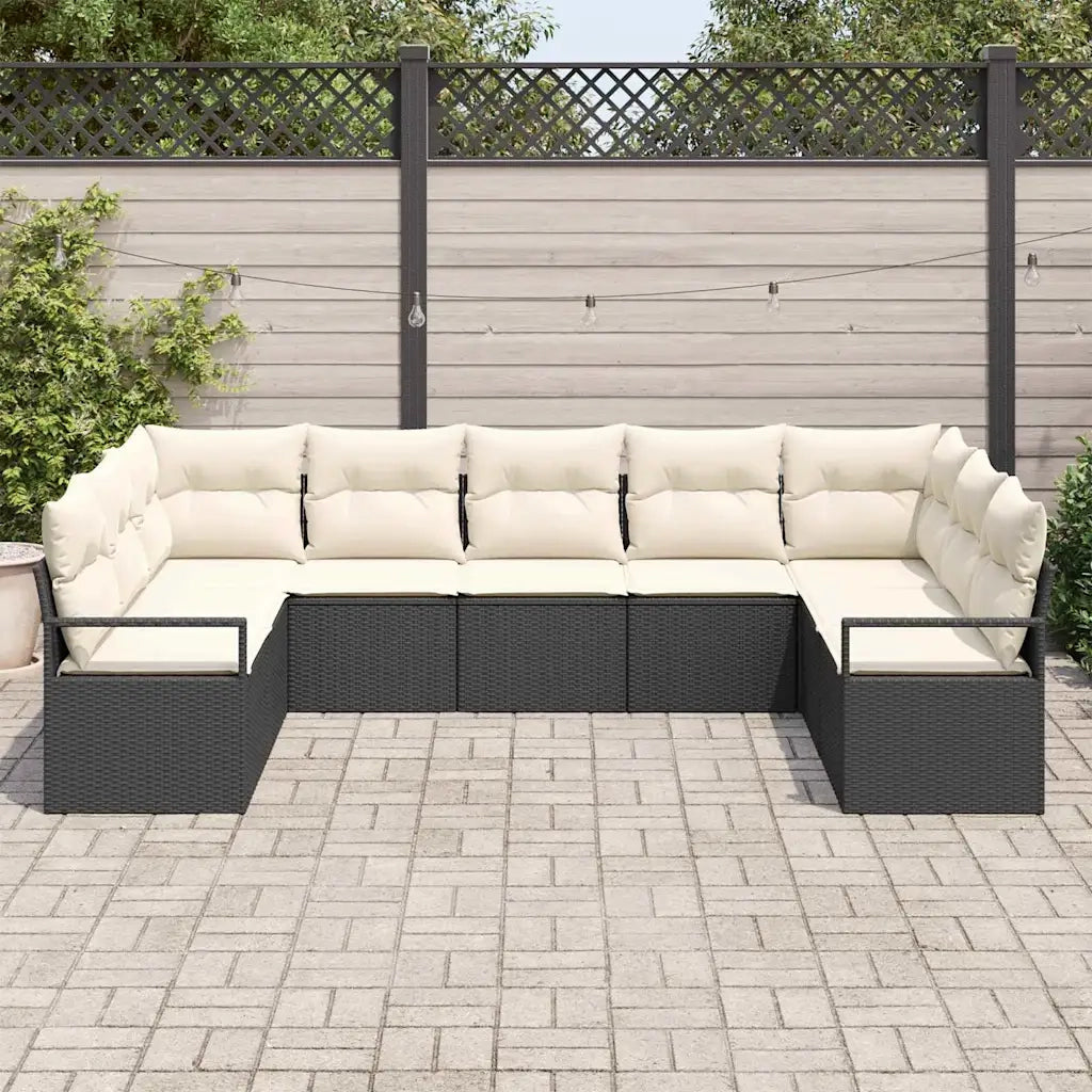 Set di divani con cuscino 9 pcs Nero polyrattan
