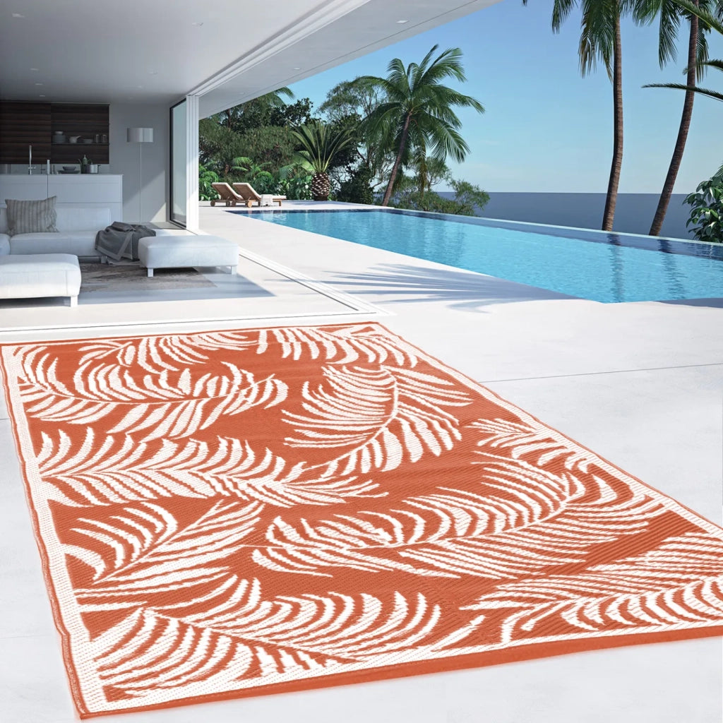 IDMarket - Tappeto per esterni COCO tropical terracotta e bianco 270 x 470 CM