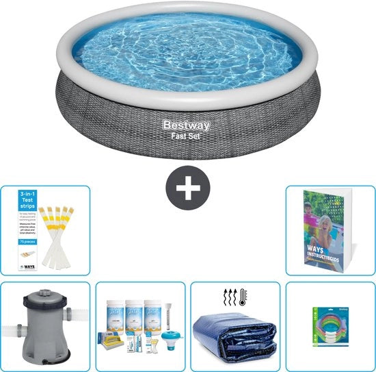 Piscina Opblaasbar Ronda Fast Set - 366 x 76 cm - Inclusa Pompa Kit Manutenzione - Tenda Solare - Giocattoli - 7 pezzi