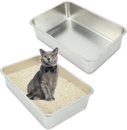 Cassetto per Gatti Grande, Acciaio Inossidabile, 2 Pezzi, Cassetto per Gatti in Acciaio Inossidabile per Conigli e Gatti Grandi, Cassetto Aperto, Facile da Pulire, Senza Odore, Resistentente alle Macchie, Inossidabile, Robusto (60×40×15cm)