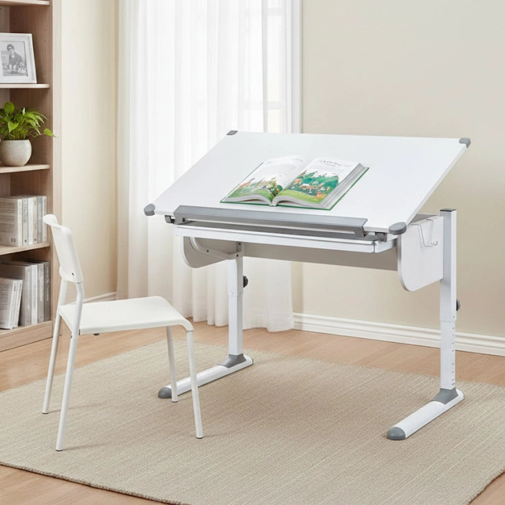 Cardeto, Scrivania Materiale Piano in Metallo, 110x55x68h cm Bianco Bianco