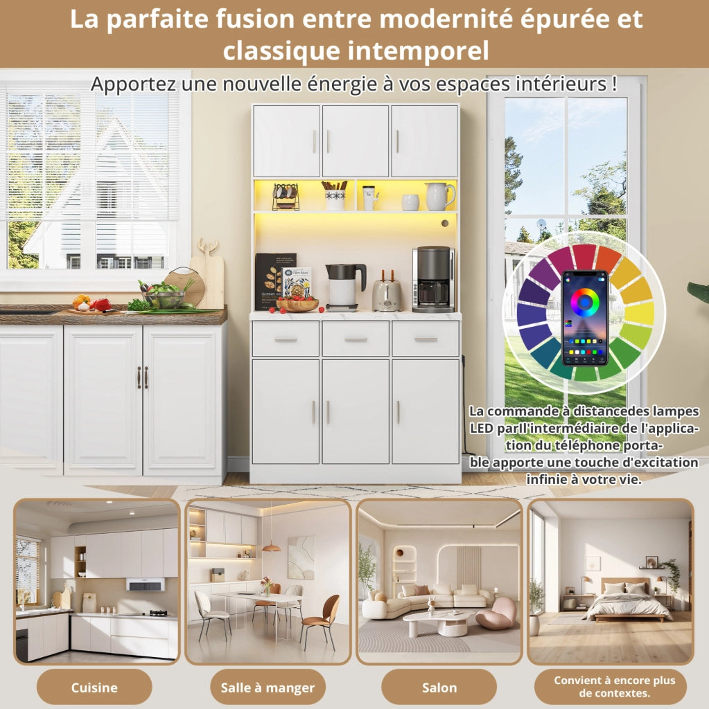 Credenza multifunzione con LED e prese USB 100 x 40 x 180 cm; bianco