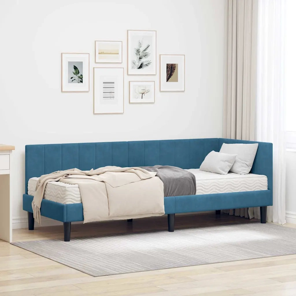 Struttura Letto Angolare con Materasso 2 pz-Giroletto con materasso Blu Velluto 554590