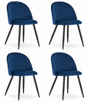 Set di 4 sedie Valora Bello in velluto blu navy con gambe nere