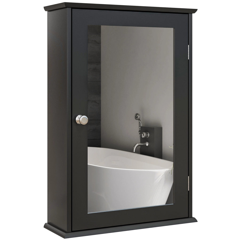 Mobiletto Bagno Pensile con Specchio e Anta a Chiusura Magnetica, 41x14x60 cm, Nero