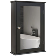 Mobiletto Bagno Pensile con Specchio e Anta a Chiusura Magnetica, 41x14x60 cm, Nero