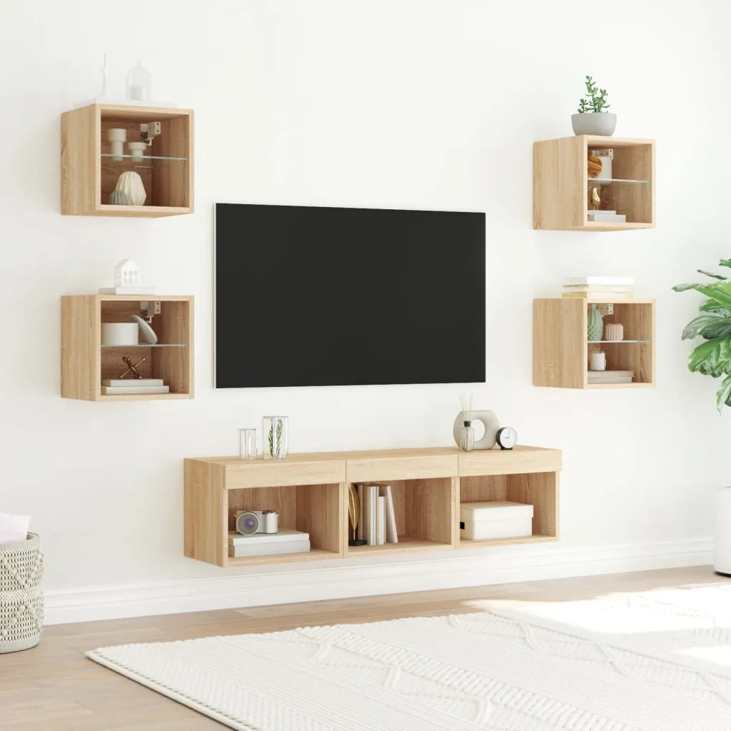 Mobili TV a Muro con LED 7pz-Set di 7 Credenza per TV sospesa Rovere Sonoma Legno Multistrato
