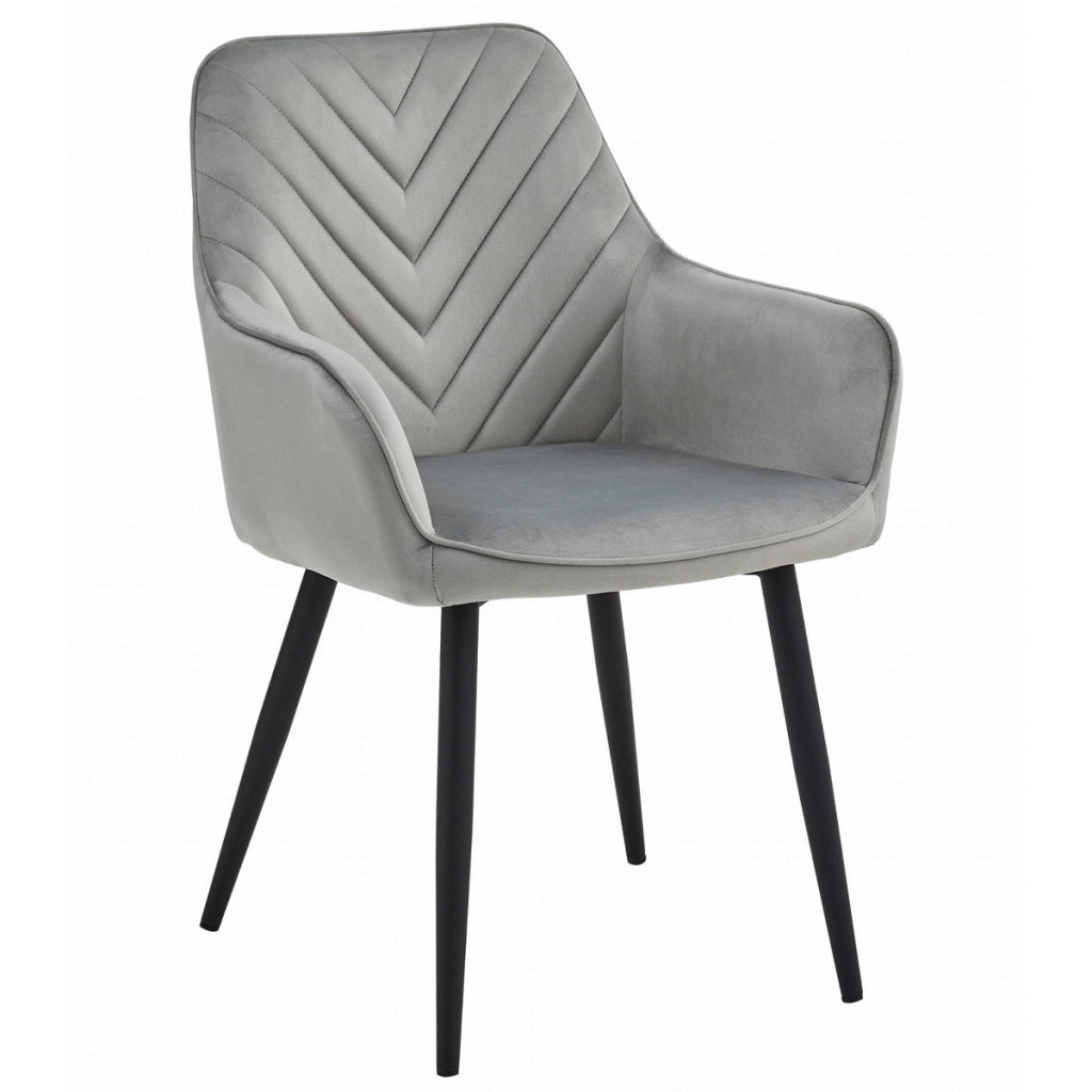 Sedia Nana con braccioli in velluto grigio argento e gambe nere