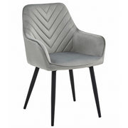 Sedia Nana con braccioli in velluto grigio argento e gambe nere