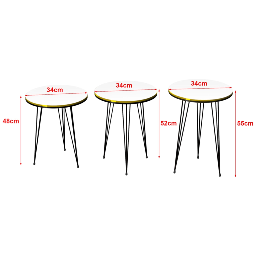 Set 'Ry' di 3 Tavolini Bassi da Salotto Tavolini in Altezze Diverse Gambe a Forcina e Piano Rotondo - Bianco / Nero [en.casa]