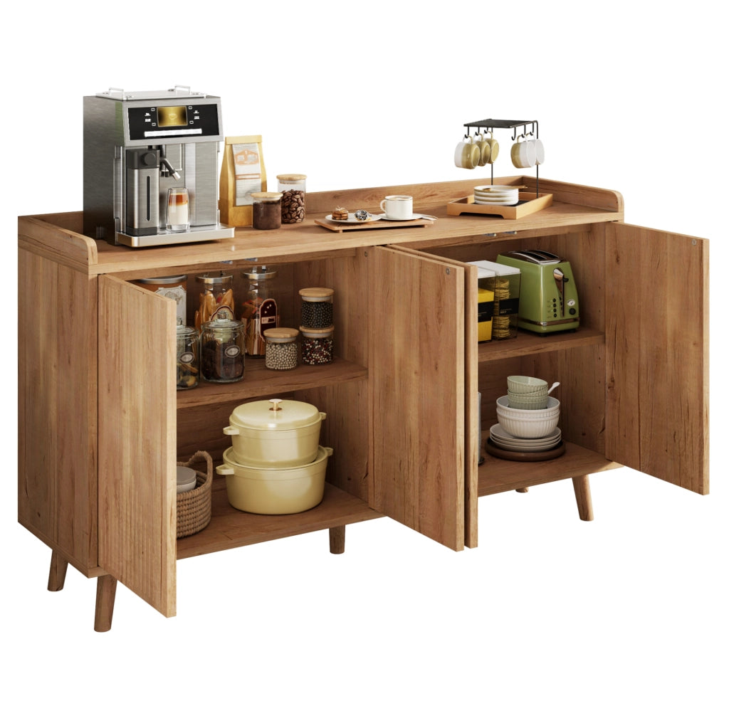 Credenza da cucina con 4 ante e ripiani regolabili 140x40x84 cm in MDF naturale
