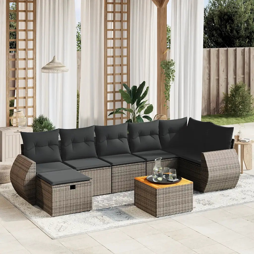 Set Divano da Giardino 8 pz con Cuscini Grigio in Polyrattan 3265071