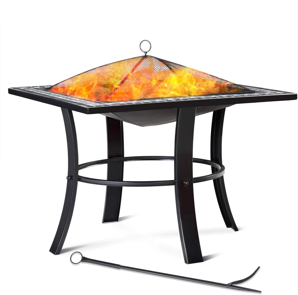 ® Braciere Quadrato da Esterno Mosaico in Acciaio 76x76cm Parascintille Camino da Giardino Stufa Caminetto Patio