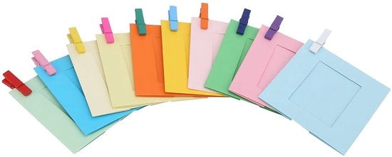 Pacchetto di 10 Fotolijstini per Parete - Sostegno per Fotocamera Mini - Materiale Non Tossico - Materiale Riciclabile - Clip e Corda - Decorazione per Parete