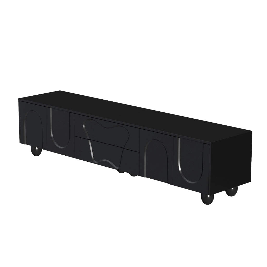 Mobile TV 180 cm nero - Zephmum - Gambe in legno, design unico, massima capacit¨¤ di stoccaggio