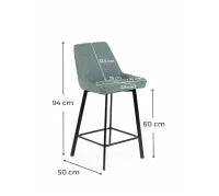 E-STYLO Sgabello da cucina in tessuto acquamarina con gambe nere, imbottito con poggiapiedi, 50cm X 44cm H. 94cm.