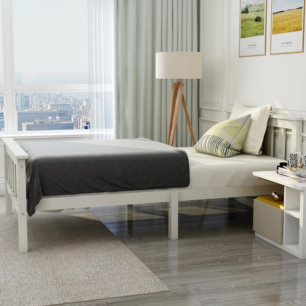 Letto Singolo in Pino Massello con Testiera e Doghe ¨C MINIMAL ¨C Bianco 90x200
