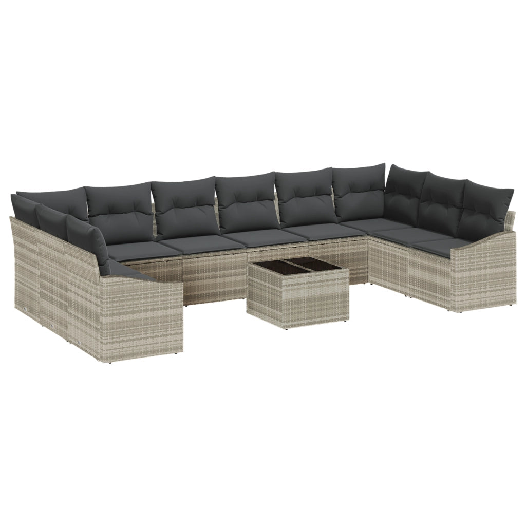 Set da pranzo da giardino in 11 pezzi con cuscini Grigio in Polyrattan
