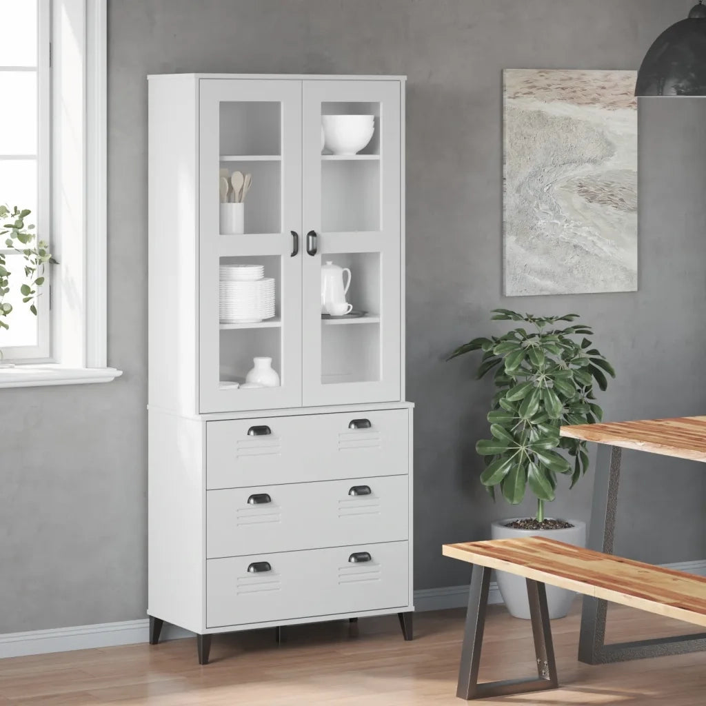 Credenza VIKEN Bianca 80x40x190 cm in Legno Massello di Pinocod mxl 92321