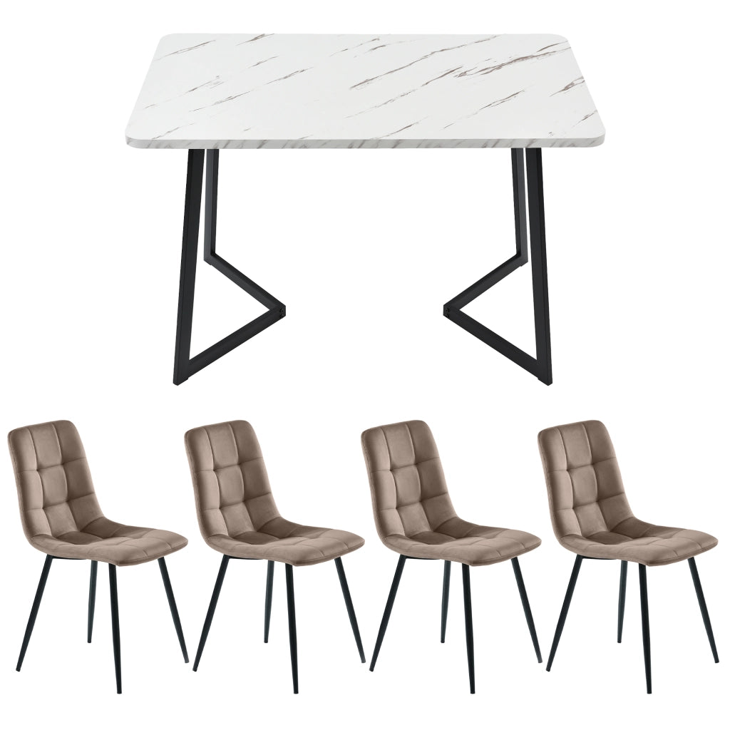 Tavolo da pranzo con 4 sedie in MDF, set rettangolare marrone, per cucina e sala da pranzo, 117 × 68 × 75 cm