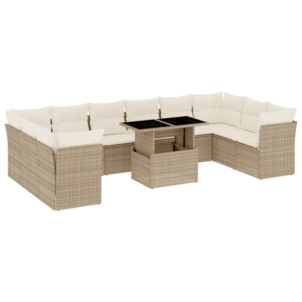 Set Divani da Giardino 11 pz con Cuscini Beige in Polyrattan