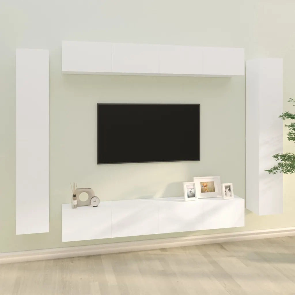 Set Mobili Porta TV 8pz Bianco in Legno Multistrato cod mxl 63118