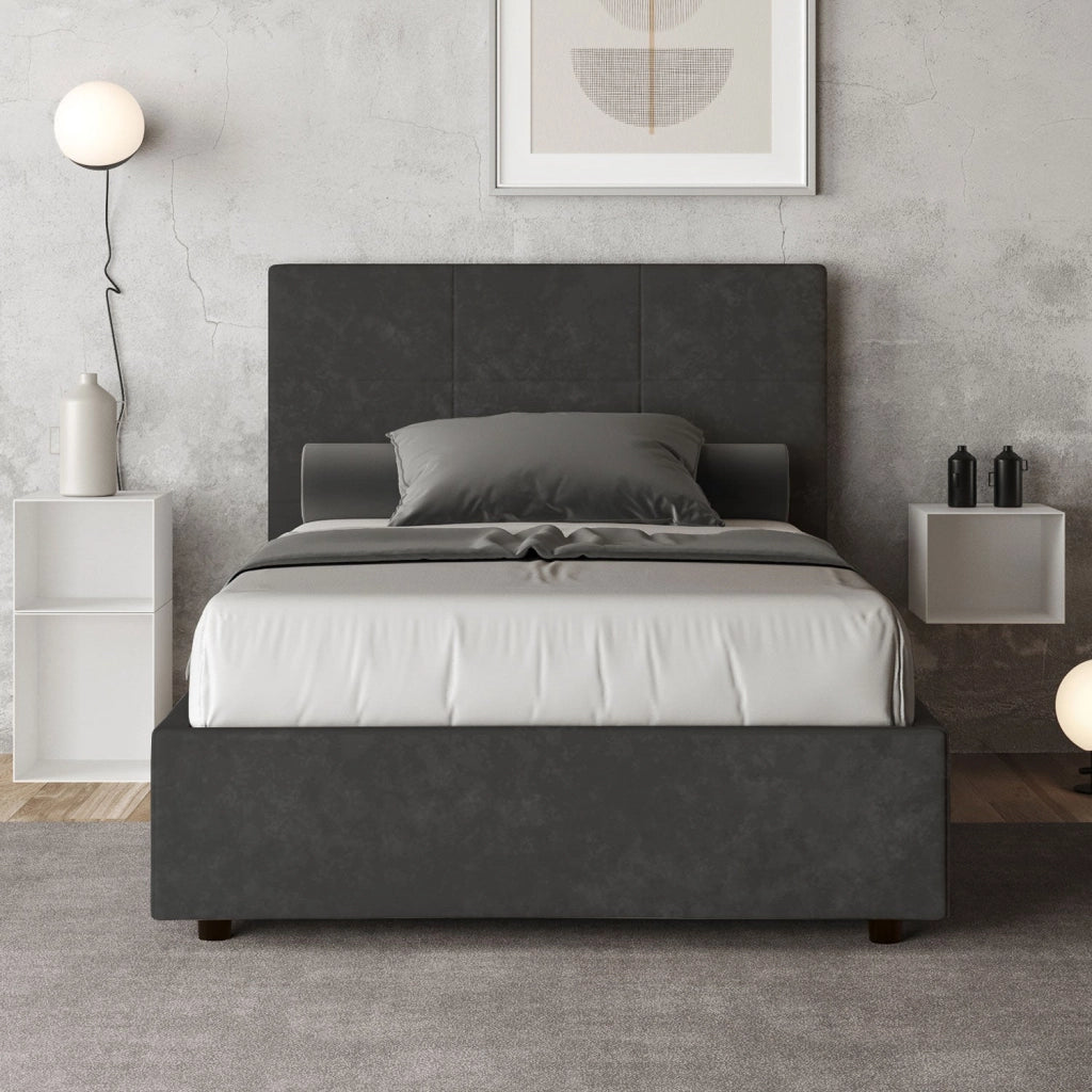Letto 1 Piazza e Mezzo 120x200 cm con Rete e Contenitore Mika Grigio