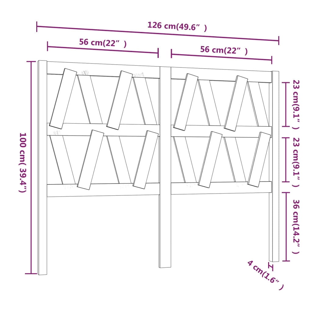 Testiera | Testata per Letto Nera 126x4x100 cm in Legno Massello di Pino