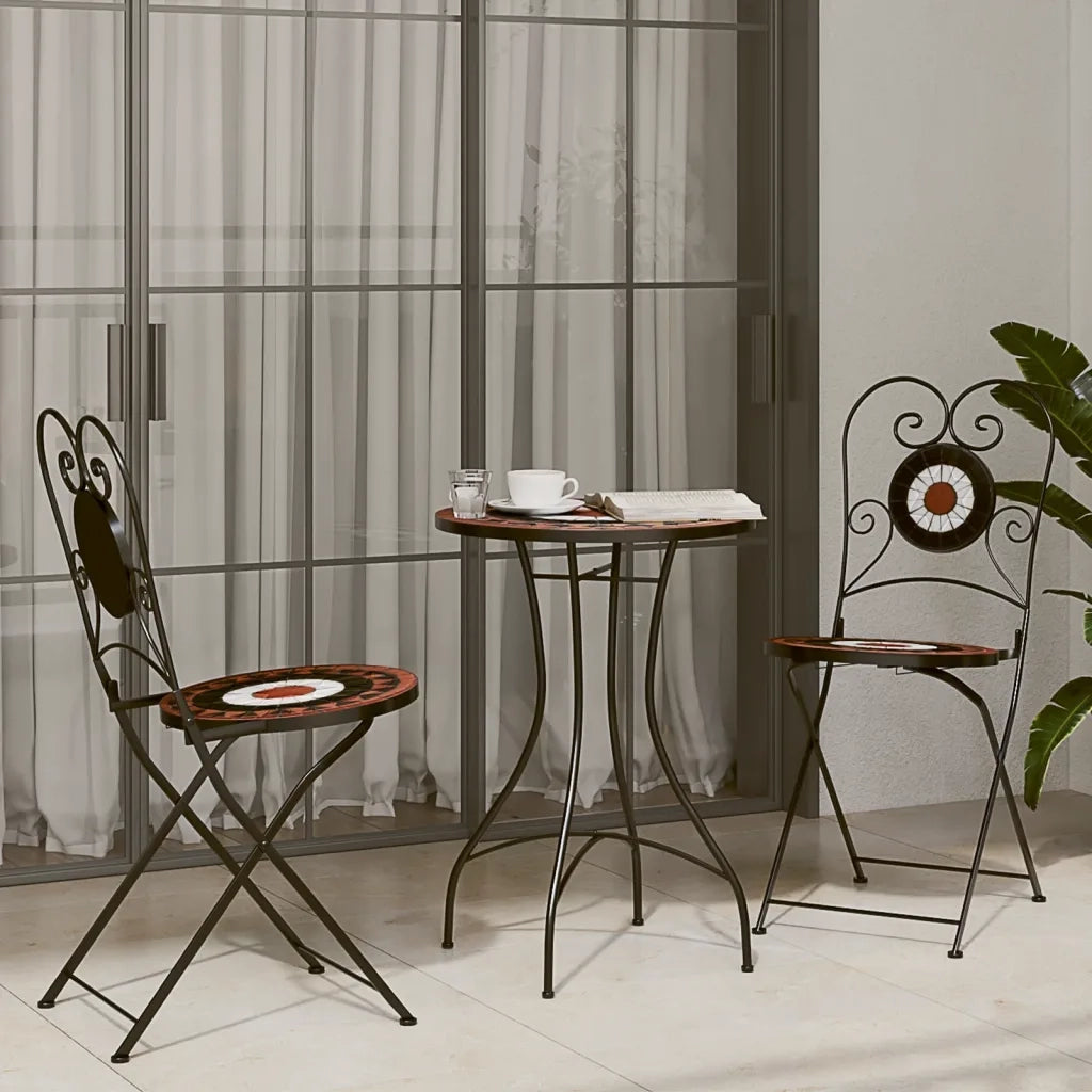 Set da Bistrot con Mosaico Terracotta e Bianco Ferro e Ceramica 3216355