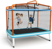 Trampolino per Bambini 3-8 Anni, Tappeto Elastico Bambini 3 in 1 con Altalena Rimovibile e Barra Orizzontale, Saltarello da Esterno e Interno, Portato 110 kg, 190 x 124 x 172 cm