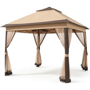 Gazebo Da Giardino Pop Up 3.33 X 3.33 Metri Altezza Regolabile Da 2.7 A 2.9 M Con Zanzariere Removibili Apertura Rapida E Borsa Trasporto Per Eventi Patio Piscina Campeggio Feste Kaki