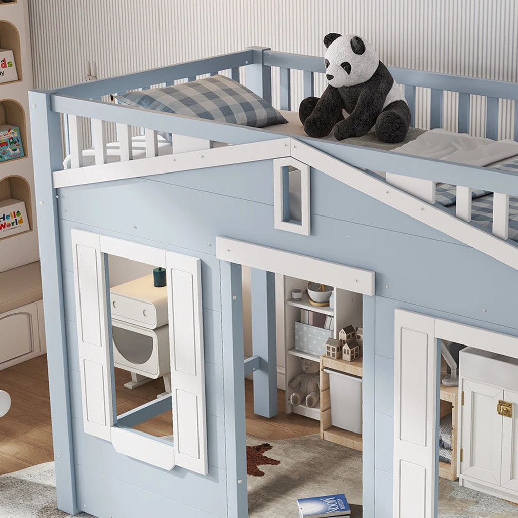 Letto a soppalco per bambini blu 90x200 cm