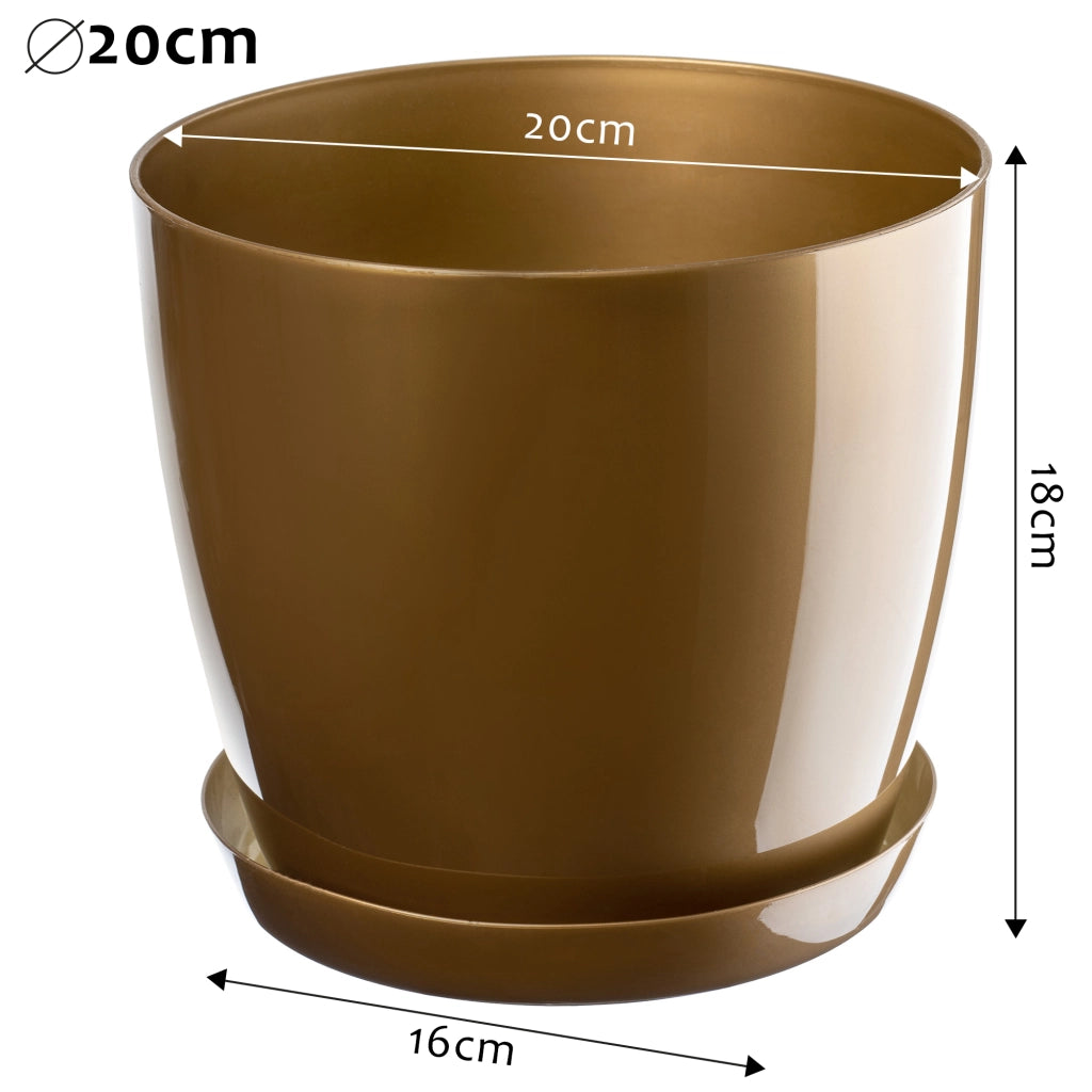 Vaso da fiori KADAX con supporto, coperchio rotondo, 20 cm, plastica, oro