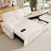 Divano angolare L convertibile con letto estraibile; chaise longue reversibile; USB/Type-C; beige