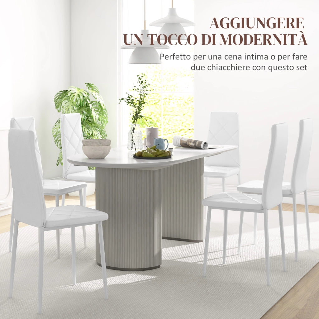 Set di 6 Sedie da Pranzo Moderne con Schienale Alto in Similpelle e Metallo ¨C Zephmum ¨C Bianco 41x50x97 cm