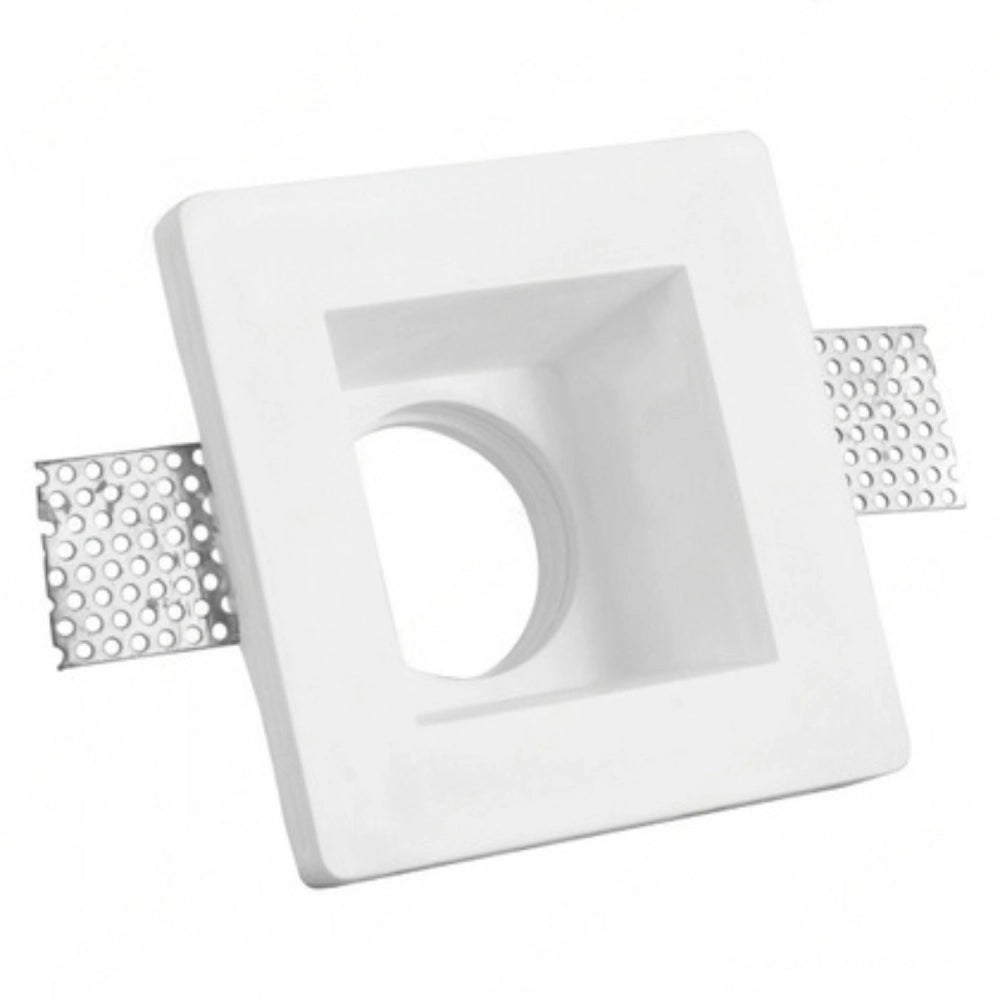 Portafaretto ad incasso quadrato bianco in gesso 120x120x60 mm per GU10 e GU5.3 a led