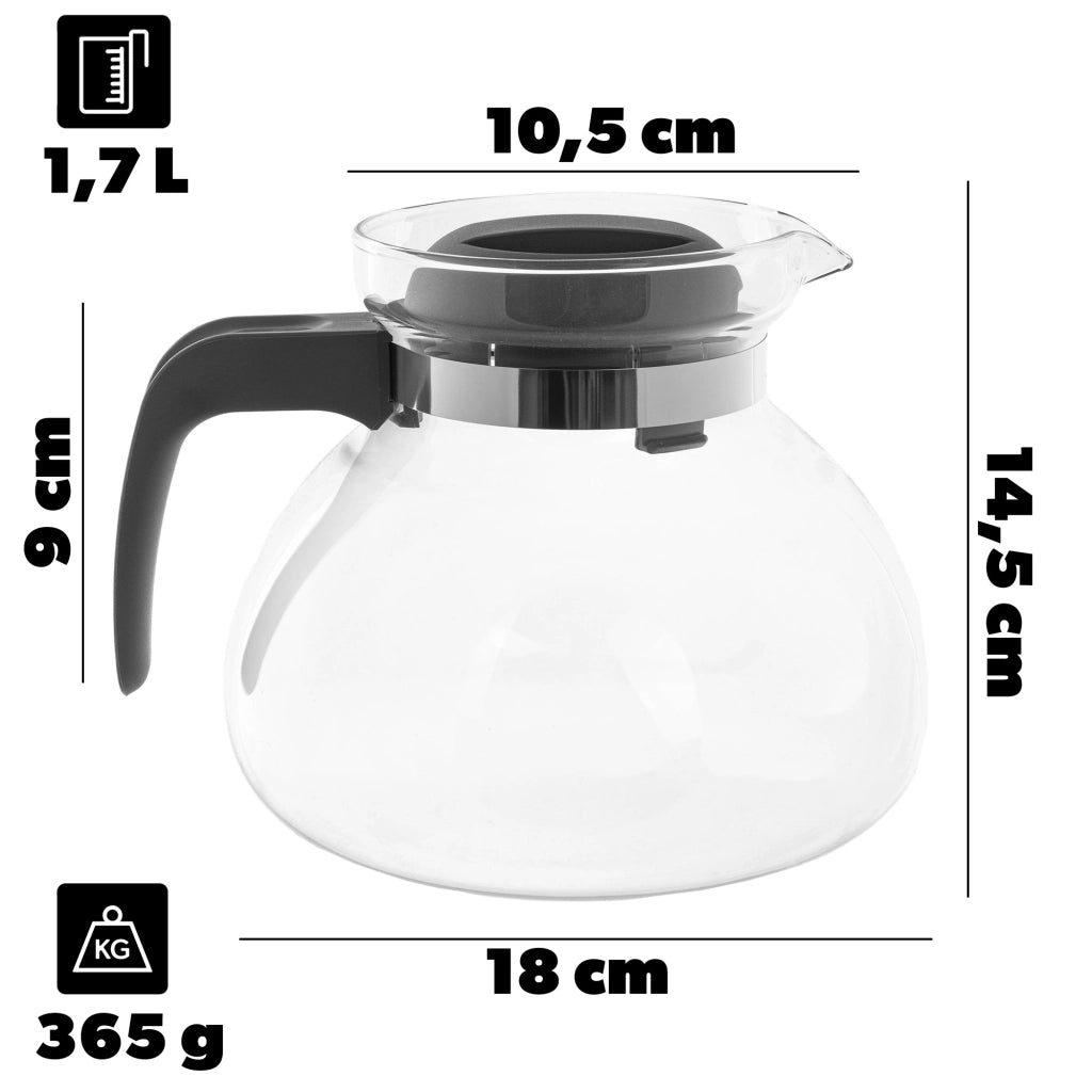 KADAX Brocca in vetro per tè e caffè da 1,7 l, resistente al calore, con coperchio, colore grigio.