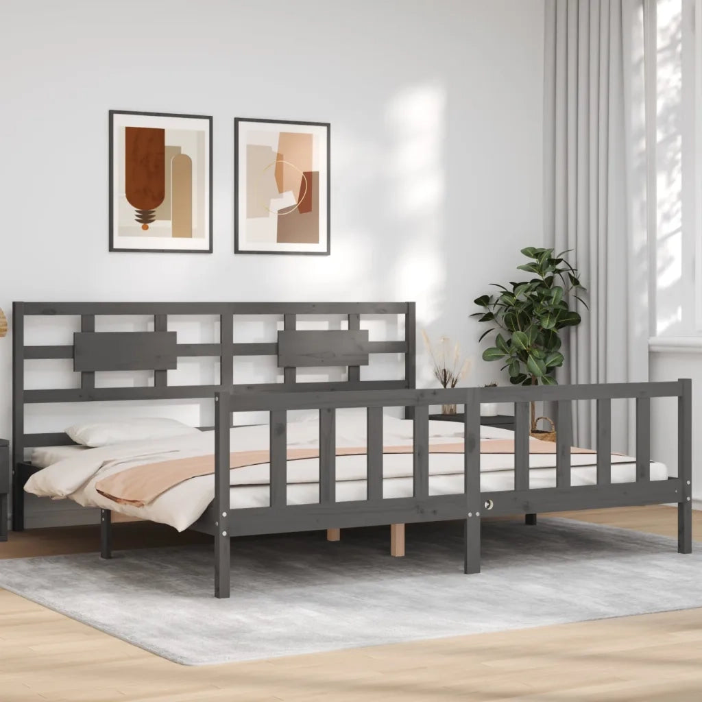 Giroletto con Testiera Grigio 200x200 cm in Legno Massello 3192578