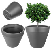 Vaso da fiori KADAX, grande, rotondo, per giardino e terrazzo, color antracite, 39 cm