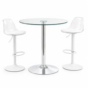 Set tavolo bar 89 cm in vetro trasparente e metallo, 2 sgabelli, per 2