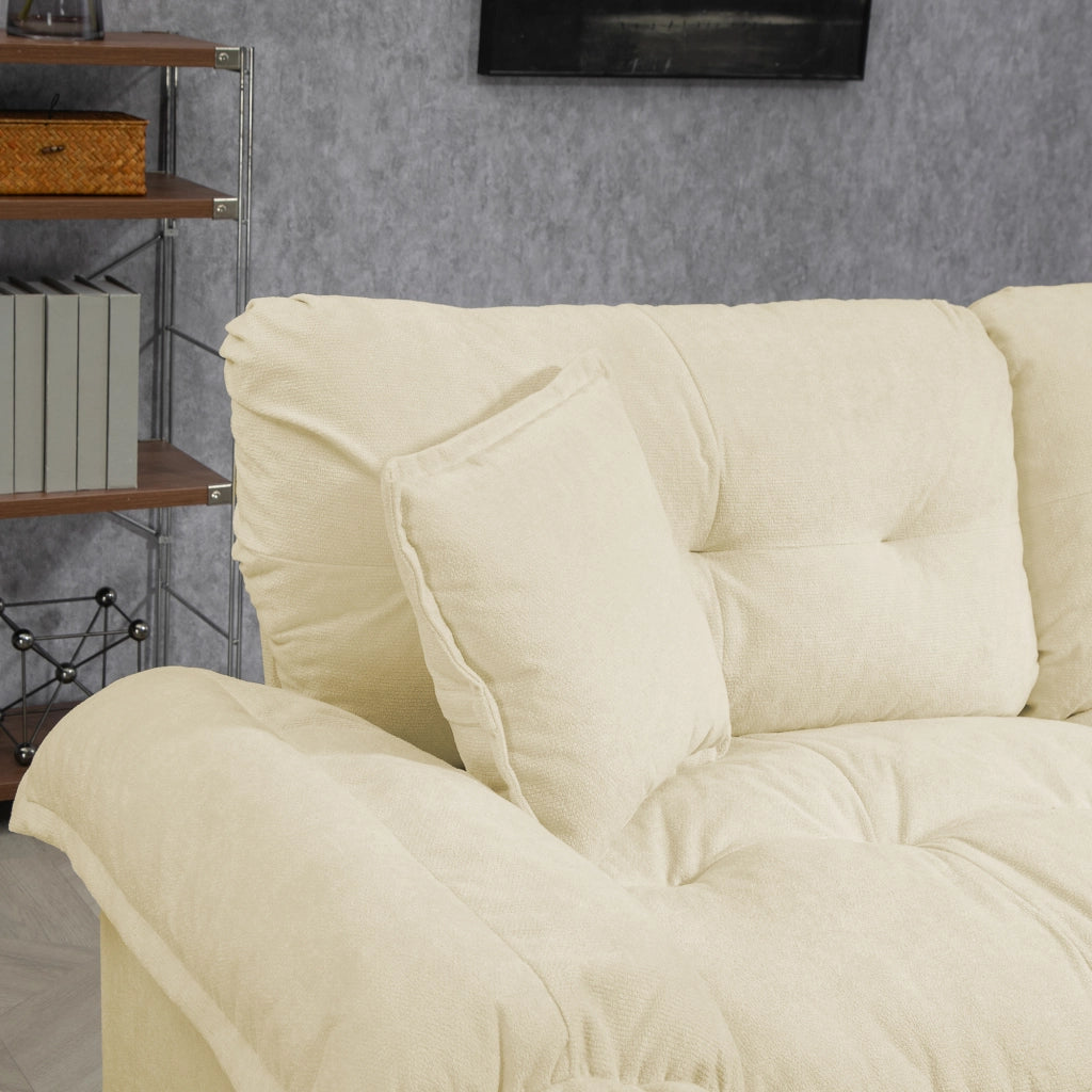 Divano 2 posti in ciniglia con cuscini a doppio strato e seduta profonda beige 214 × 89 × 93 cm