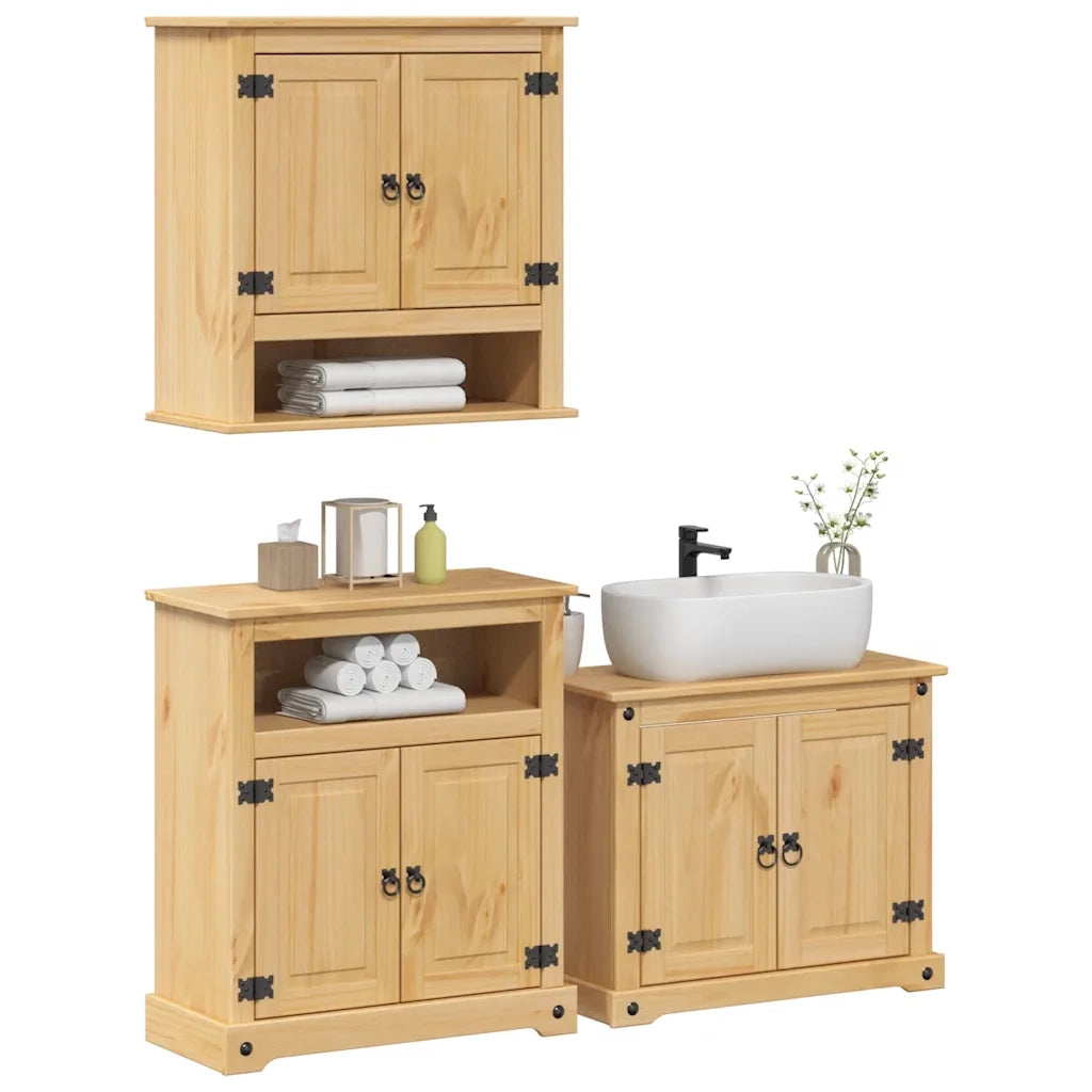 Set Mobili da Bagno 3 pz Corona in Legno Massello di Pino 3334639