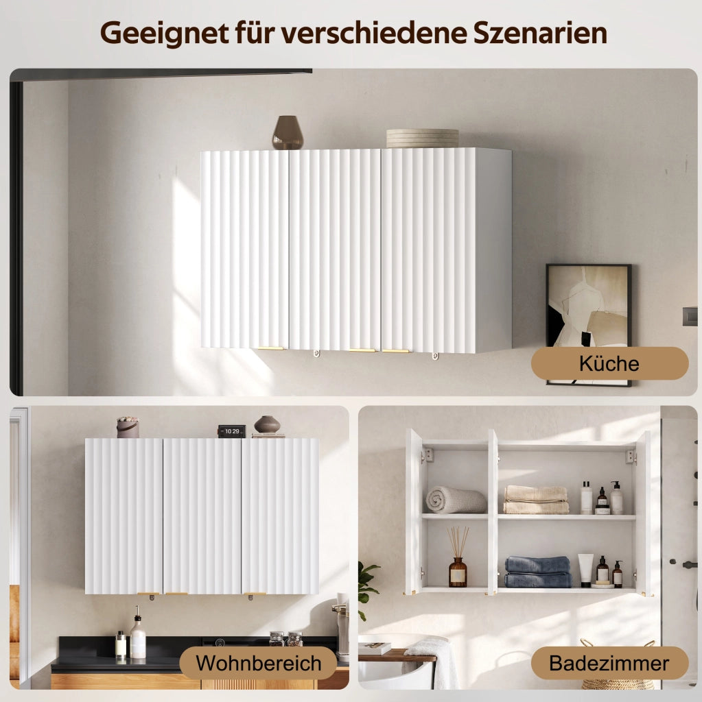 Pensile da parete bianco a 3 ante in MDF, 90×29×60 cm