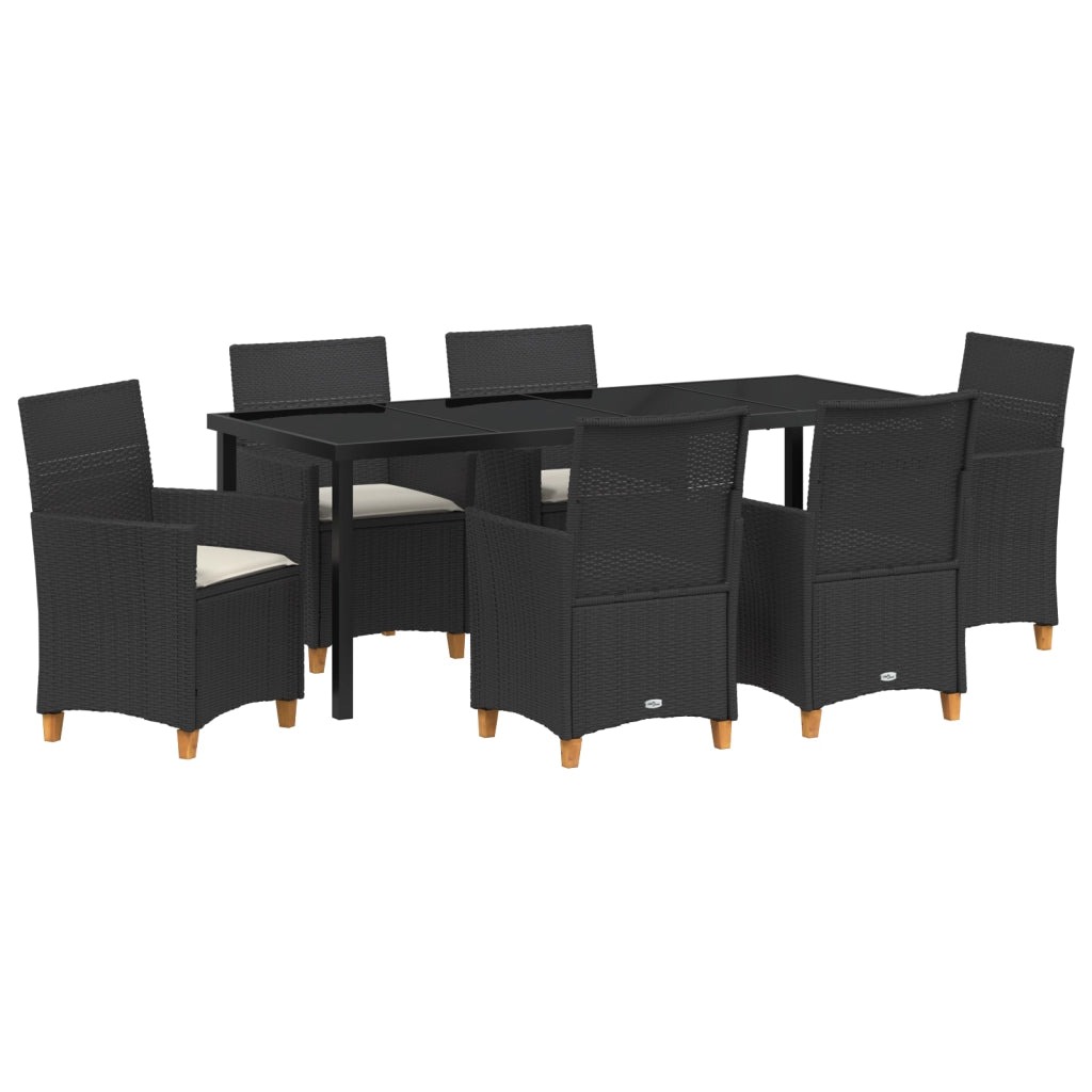 Set da Pranzo da Giardino di 7 Pezzi con Cuscini - Rattan Polimerico Nero